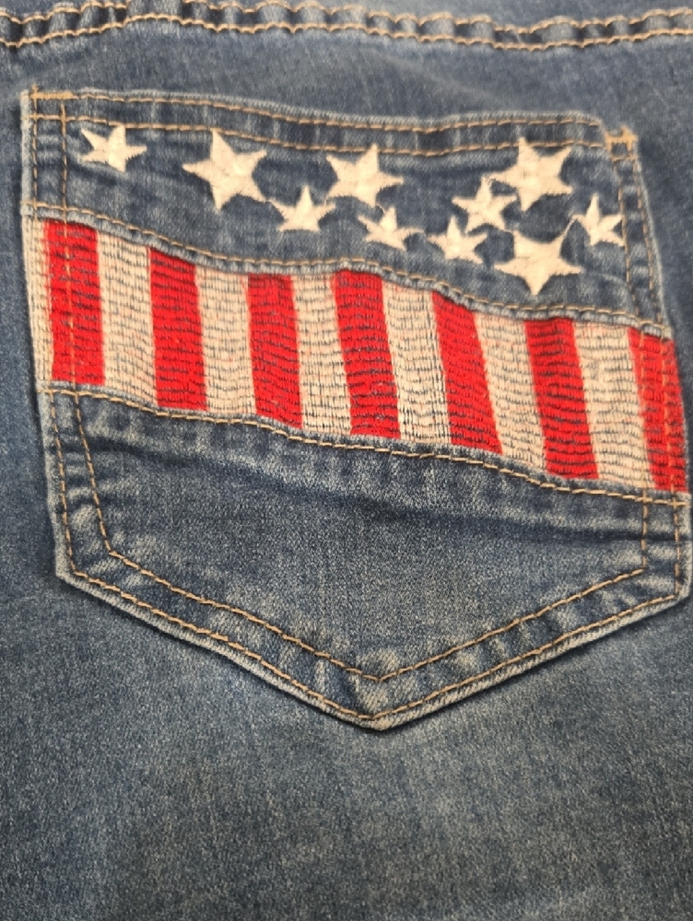 Denim Jean Shorts with Flag Pocket Accents - Blue - Picture 4 of 10